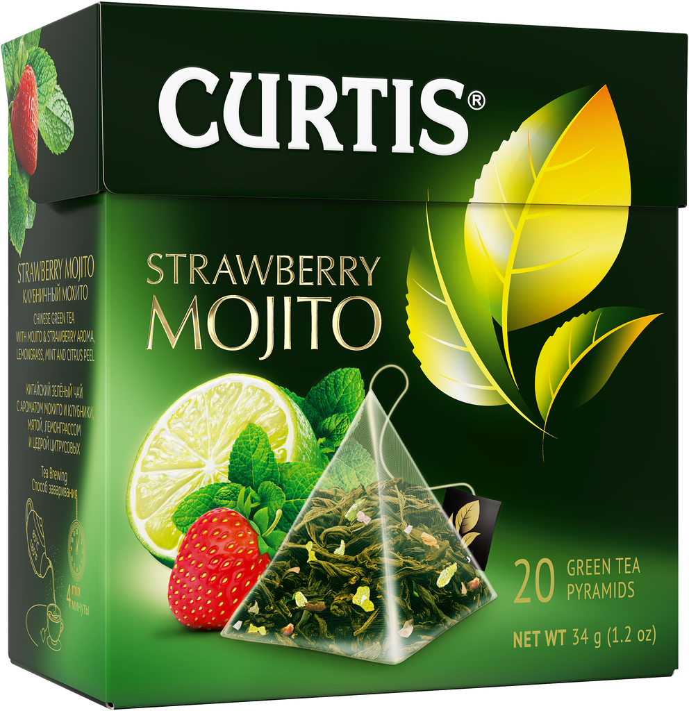 Unique cocktail taste. Light and refreshing, you can perfectly approach the summer season: the sweet aroma of strawberries, the coolness of mint, the freshness of citrus fruits and the choice of green tea - a bright variation of Mojito tea with an intriguing note of ripe strawberries.