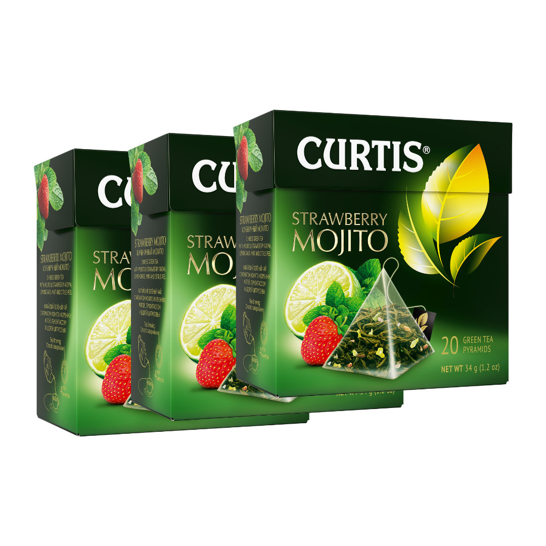 SET of CURTIS Strawberry Mojito, flavoured green tea in pyramids, 3 pa ...