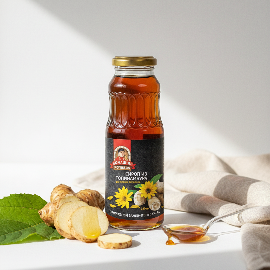 commercial product photo of a real bottle of Jerusalem Artichoke Syrup