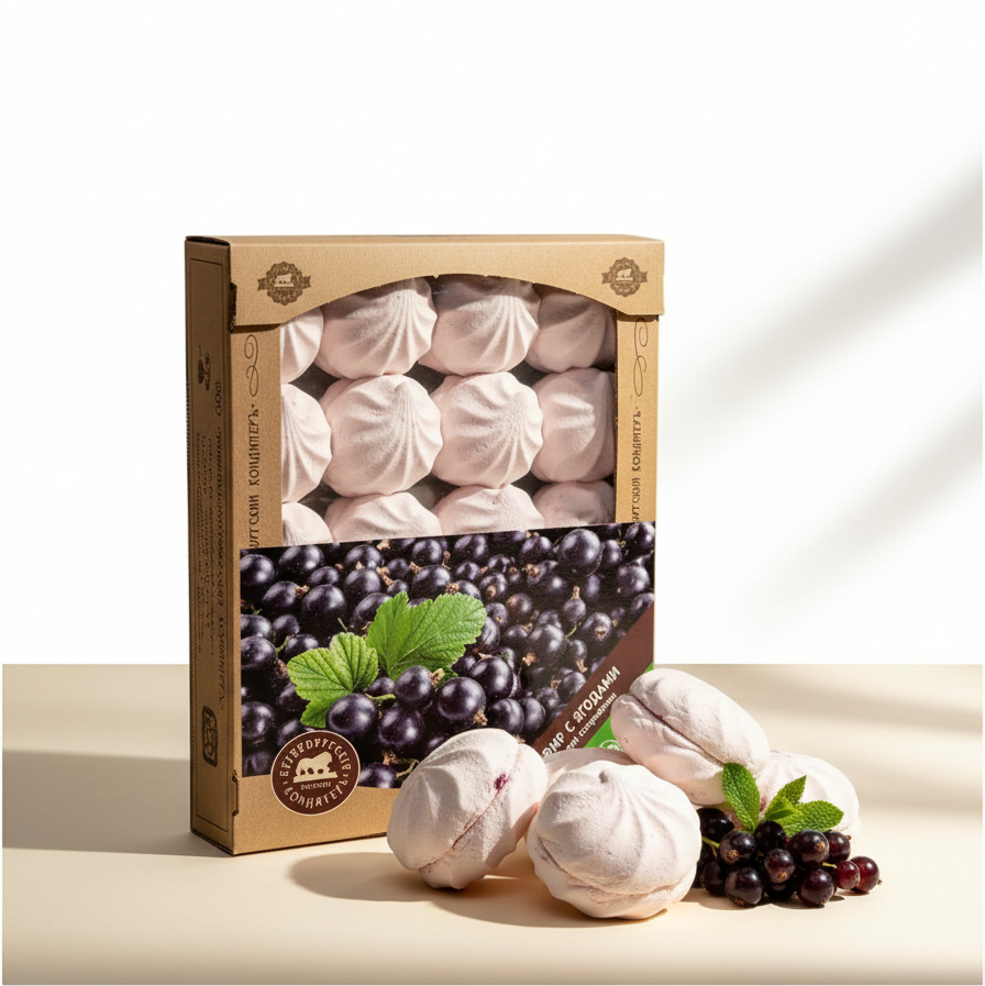 Packaged zefir with black currants